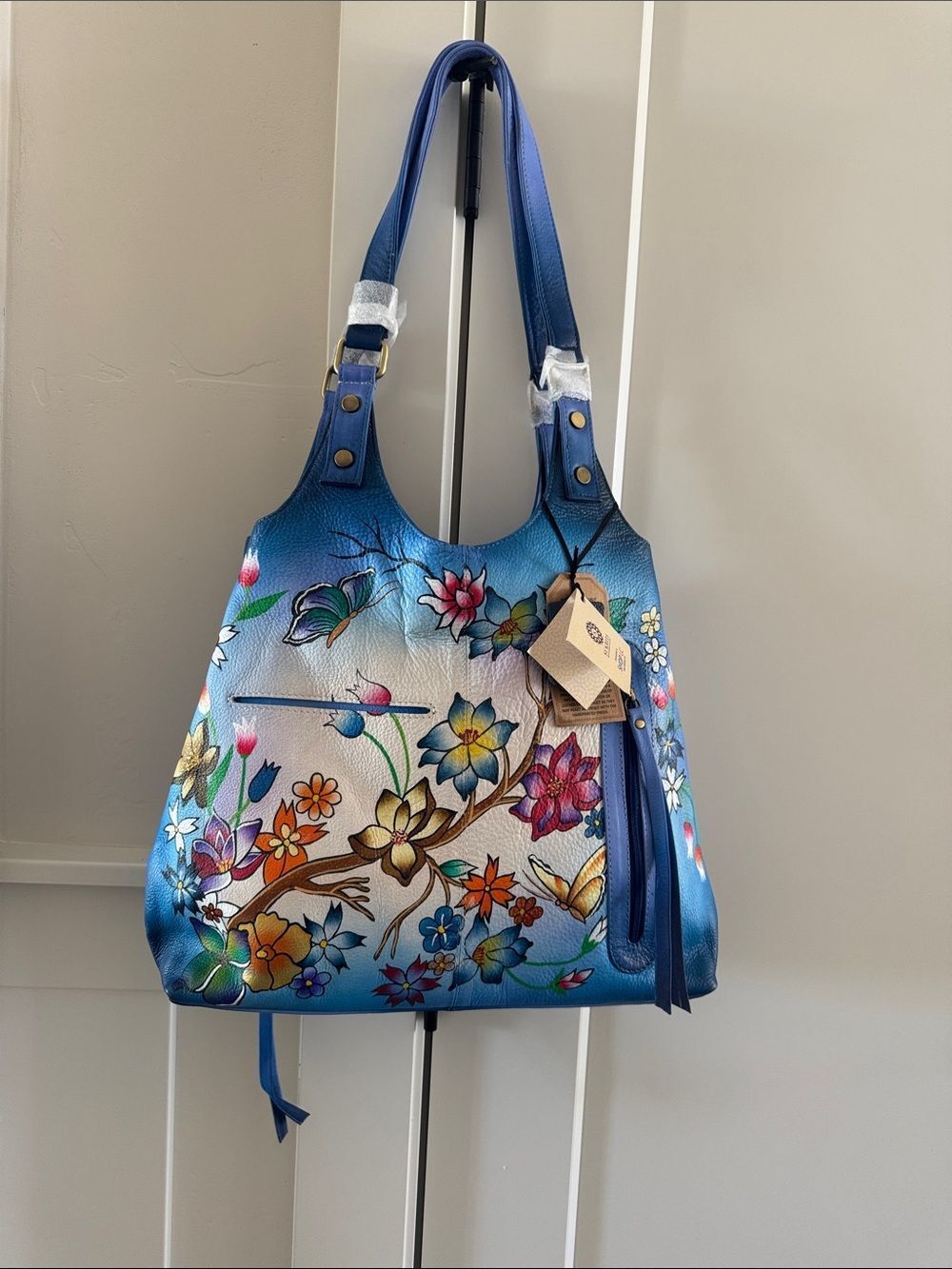 SUKRITI Kolkata Collection Leather Hand Painted Multi Floral Hobo Shoulder Bag